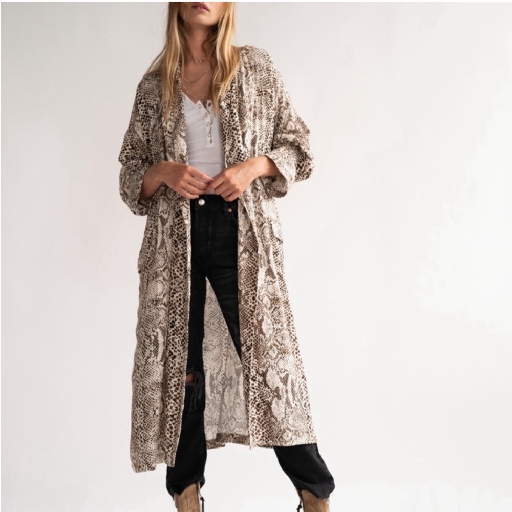 Free People Brown and Cream Wild Nights Snake Print Women's Duster Size S